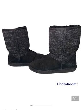 Minnetonka Forsyth Black Knit Shearling Wool Lined Boots - Size 8